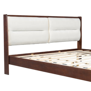 English Elm Solid Wood Queen Platform Bed Velvet Tufted Headboard Architectural Slat Design Espresso N7090000743P
