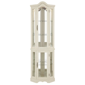 English Elm Lighted Corner Curio Cabinet With Adjustable Shelves & Integrated Lighting - Elegant White Oak Display W1758P300125