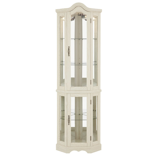 English Elm Lighted Corner Curio Cabinet With Adjustable Shelves & Integrated Lighting - Elegant White Oak Display W1758P300125