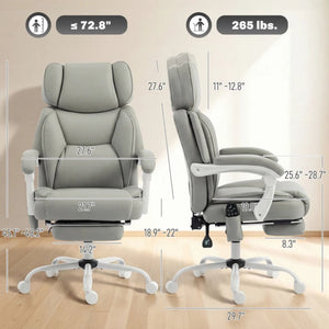 English Elm Computer Massage Office Chair High Back Pu Leather Reclining with Footrest Support Light Gray,White T3971P476207