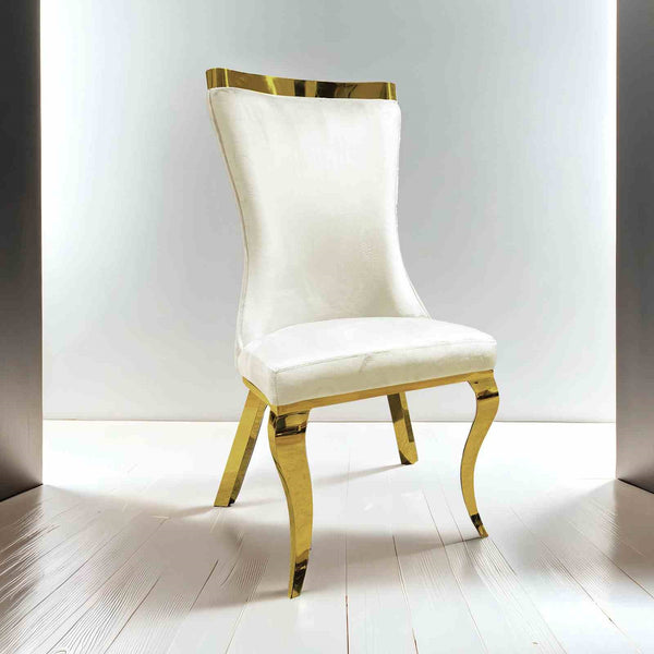 English Elm White Modern Upholstered Side Chair with Gold Legs, Tiger Print Accent, Comfortable Dining Seating White 35 L x 27 W x 22 H B2741S00732