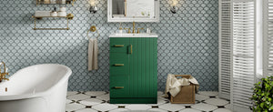 English Elm 24" Modern Bathroom Vanity with Under-Mount Sink, Vertical Stripe Design, 2 Drawers & Soft-Close Cabinet Green N710P288936F