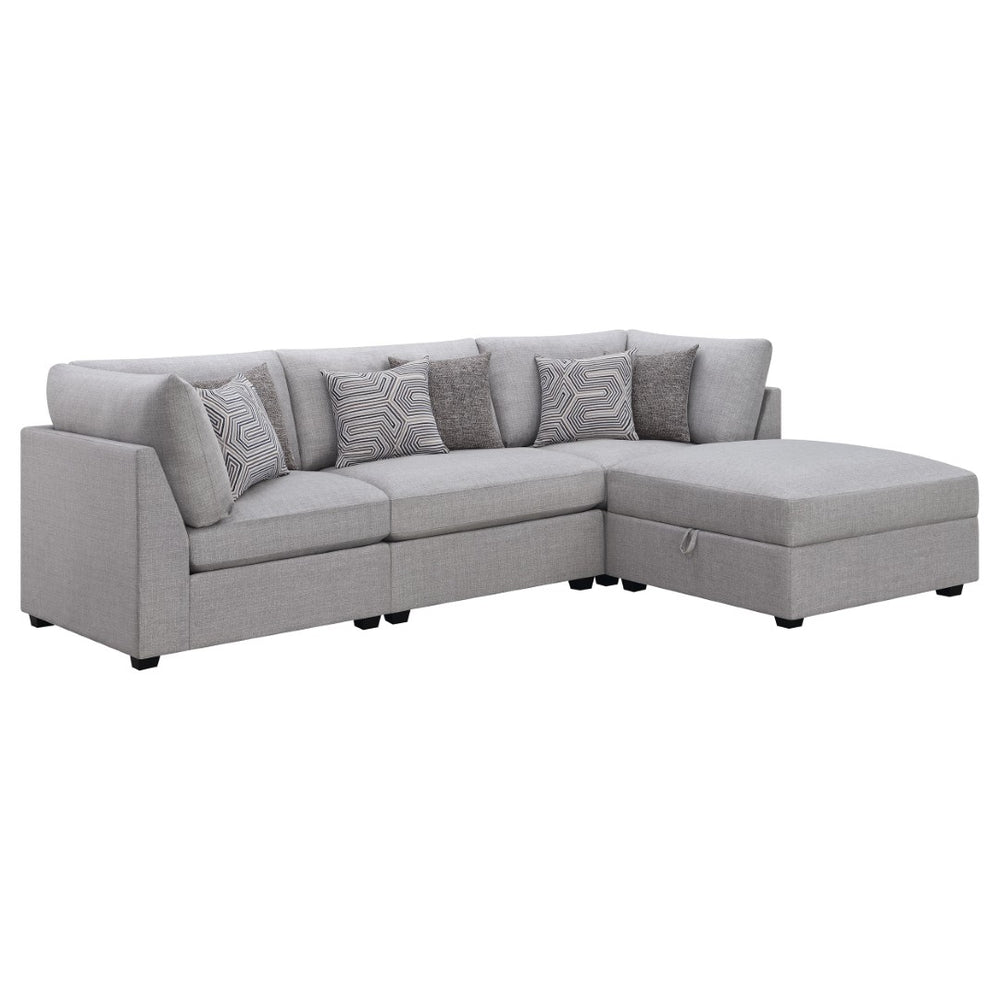 English Elm Lafayette Modular Grey Sectional Sofa with Ottoman Storage and Feather Down Cushions B062S01441