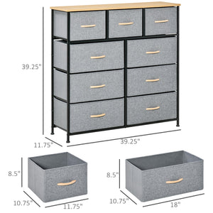 English Elm HOMCOM 9-Drawer Storage Chest with Wood Top & Steel Frame, Foldable Fabric Bins, Anti-Tip Protection W2225P217735