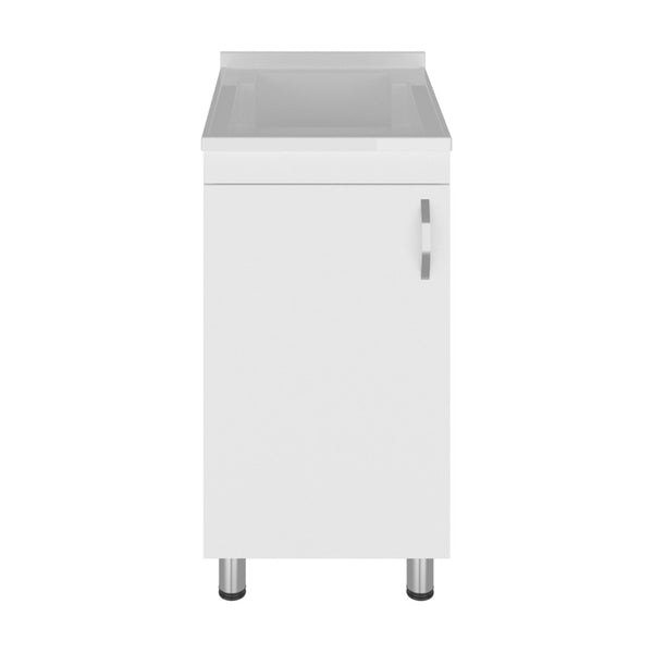 English Elm Slee White Utility Sink Cabinet with Metal Legs and Storage for Laundry Mudroom B128S00247