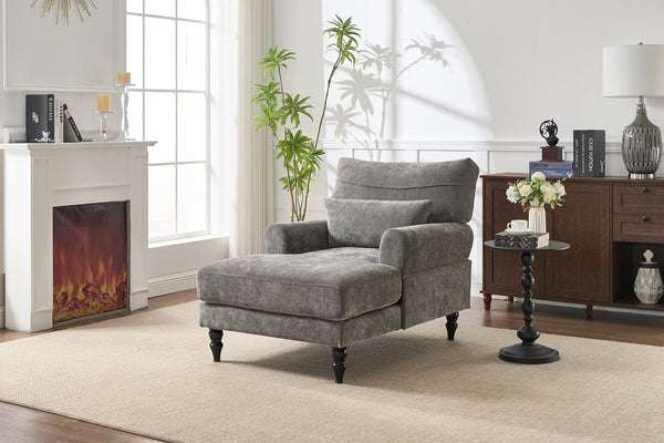 English Elm Modern Chaise Lounge with Plush High-Resilience Cushion and Solid Wood Frame for Durable Comfort Grey W2120P296386
