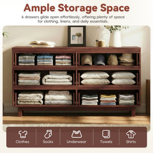 English Elm 60" Wave Front Six Drawer Dresser Sculptural Engineered Wood Media Console for Bedroom Walnut N739S0000011D
