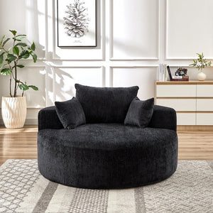 English Elm 55''L Chenille sponge single sofa sleeper chair — no assembly, ultra-soft chenille, plush backrest pillow comfort for living room relaxation Black W834P221028