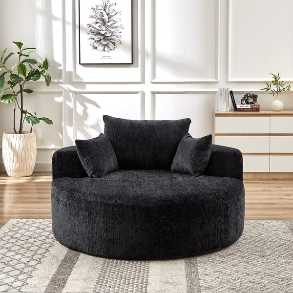 English Elm 55''L Chenille sponge single sofa sleeper chair — no assembly, ultra-soft chenille, plush backrest pillow comfort for living room relaxation Black W834P221028