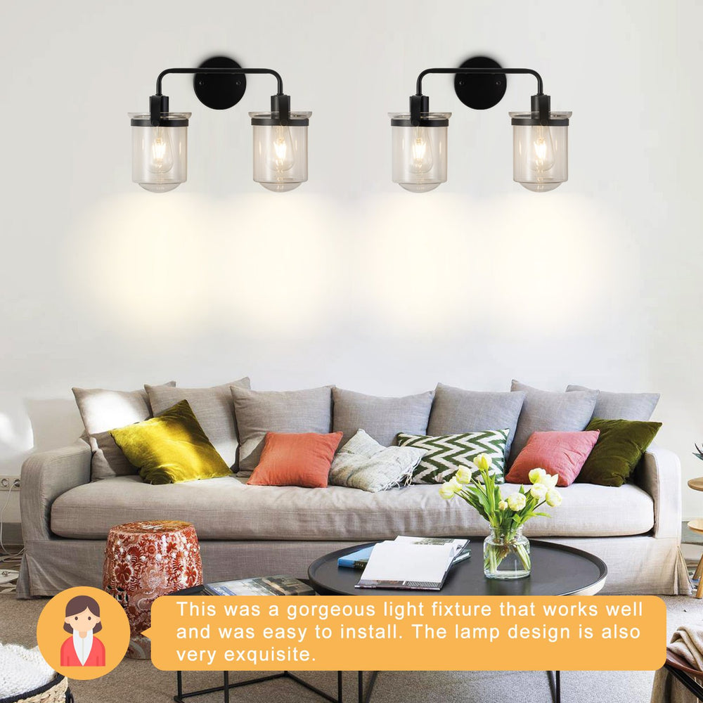 English Elm 2-Light Matte Black Modern Sconce with Clear Glass Shades, Industrial Wall Light for Bathroom Vanity_x000F_ T3177P283990