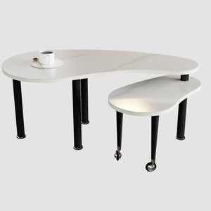 English Elm Contemporary rotatable cocktail table with 360° swivel top, sintered stone & MDF surface, space-saving design White+Black W2899P372754