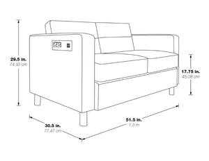 OSP Home Furnishings Atlantic 2 Seat Modern Compact Upholstered Couch with Built-in Usb Charging Chrome Legs Loveseat ATL52-895