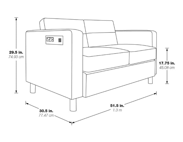 OSP Home Furnishings Atlantic 2 Seat Modern Compact Upholstered Couch with Built-in Usb Charging Chrome Legs Loveseat ATL52-895