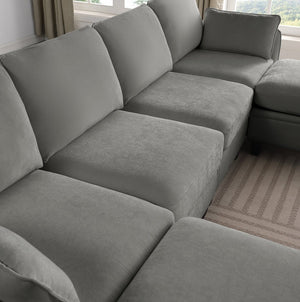 English Elm 102 Inch Linen Modular Sectional Sofa with Hidden Storage and Cloud Cushion Comfort Dark Grey W1099S00216