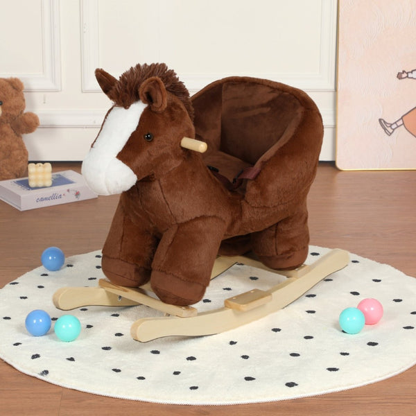 English Elm Kids Plush Rocking Horse Toddler Toy with Sound Box Hand Puppets and Secure Safety Belt W3723P374143