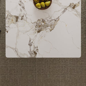 English Elm 71" Rectangular Dining Table Set For 6 – Stylish Sintered Stone Top & Hourglass Stainless Steel Base W2700S00056