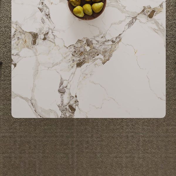 English Elm 71" Rectangular Dining Table Set For 6 – Stylish Sintered Stone Top & Hourglass Stainless Steel Base W2700S00056