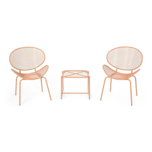 English Elm Christopher Knight Home® - ELBA Modern Mesh Shell Chat Set with Powder-Coated Iron Frame, Retro Minimal Outdoor Seating Orange N775P250740O