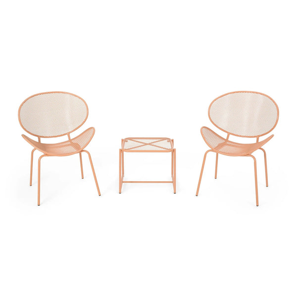 English Elm Christopher Knight Home® - ELBA Modern Mesh Shell Chat Set with Powder-Coated Iron Frame, Retro Minimal Outdoor Seating Orange N775P250740O