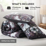 Madison Park Jolene Shabby Chic 3 Piece Cotton Printed Comforter Set MP10-8491 Dark Grey/Plum