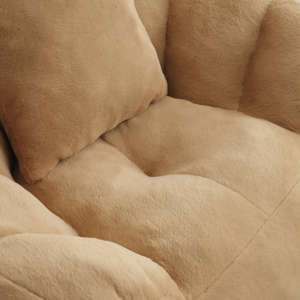 English Elm Giant Foam-Filled Bean Bag Chair with Footstool, Shell-Shaped Faux Fur Sofa for Gaming Reading уют khaki W2677P306796