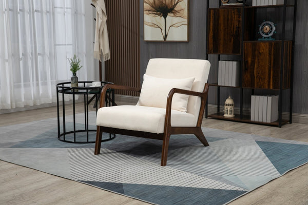 English Elm Mid Century Modern Accent Chair Natural Wood Frame Upholstered with Lumbar Cushion Support W2530P407182