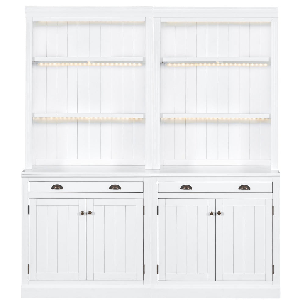 English Elm 83.4"Tall Bookcase Suite with LED Lighting, 2-Piece Modern White Storage Set with Doors Drawers and Adjustable Shelves for Living Room Office (Stylish, Spacious) SR000005AAK