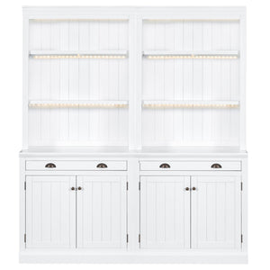 English Elm 83.4"Tall Bookcase Suite with LED Lighting, 2-Piece Modern White Storage Set with Doors Drawers and Adjustable Shelves for Living Room Office (Stylish, Spacious) SR000005AAK