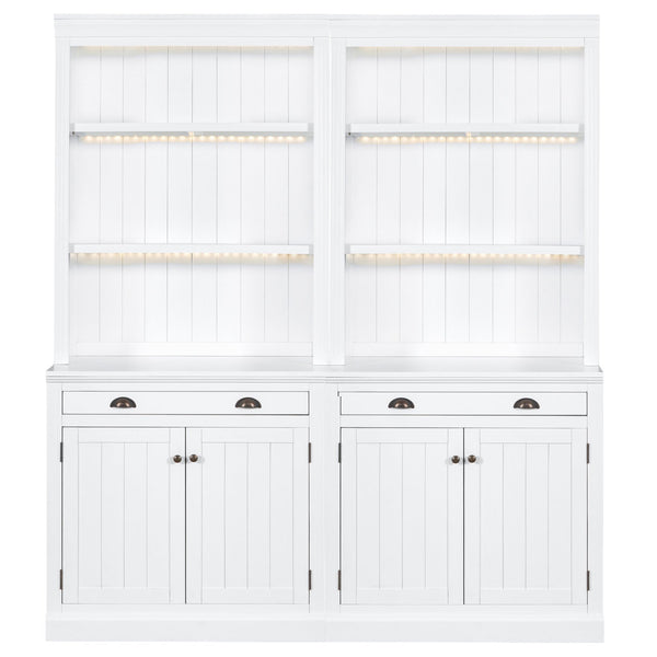 English Elm 83.4"Tall Bookcase Suite with LED Lighting, 2-Piece Modern White Storage Set with Doors Drawers and Adjustable Shelves for Living Room Office (Stylish, Spacious) SR000005AAK