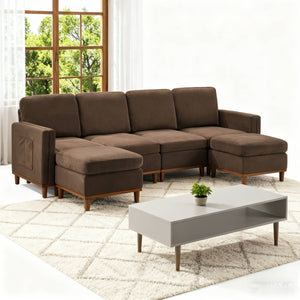 English Elm Modern Modular Sectional Sofa with Plush Cushions and Tapered Legs for Living Rooms Brown W2085S00100
