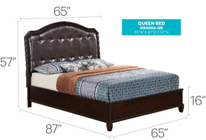 English Elm Transitional Cappuccino Queen Bed with Beige Finish, 57"H x 65"W x 87"D, Solid Particleboard Frame, Easy Assembly, Stylish Durable Comfort B078S00520