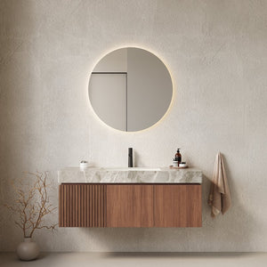 English Elm MURI Wall-Mounted 48" Bathroom Vanity with Durable Sintered Stone Top, Ceramic Basin, Soft-Close Brown Oak,Light Gray W2615S00095