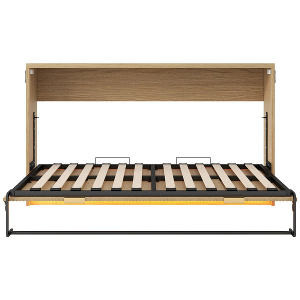 English Elm Twin Murphy Bed XL Cabinet with LED Light, Gray Finish, Space-Saving Foldaway Design, 800lb Capacity N709P002050N