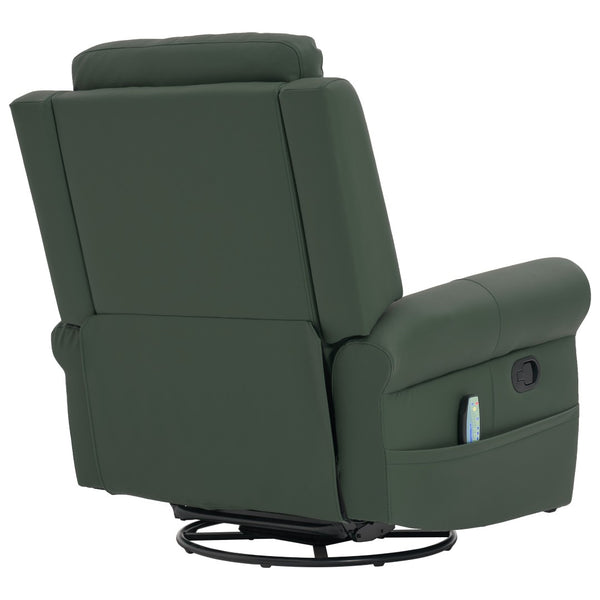 English Elm Manual Swivel Rocker Recliner Pu Leather Chair with Massage Heating and Pocket Spring Support Green N763P363558F
