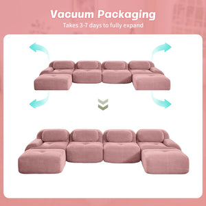 English Elm U-shaped Modular Sectional Corduroy Sofa with Ergonomic Armrests for Living Rooms W714S01412