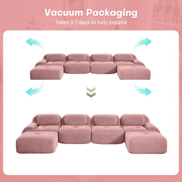 English Elm U-shaped Modular Sectional Corduroy Sofa with Ergonomic Armrests for Living Rooms W714S01412