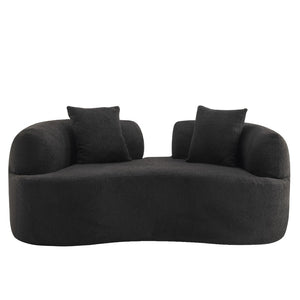 English Elm 66.93 Inch Curved Teddy Velvet Loveseat Sculptural Compact Sofa for Apartments Black W3612P406628