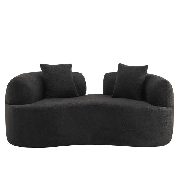 English Elm 66.93 Inch Curved Teddy Velvet Loveseat Sculptural Compact Sofa for Apartments Black W3612P406628