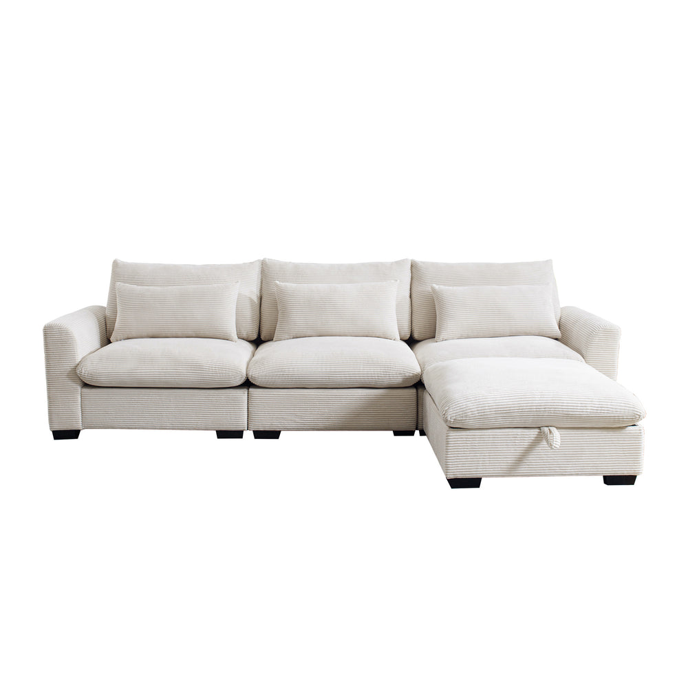 English Elm Corduroy L-Shaped Sectional Sofa With Storage Ottoman & Lumbar Pillows – Cozy Modern Comfort For Any Room W714S00641