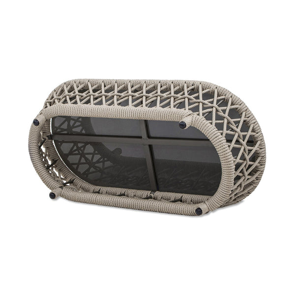 English Elm Jennifer Taylor Home - Everly 43.5" Oval Woven Patio Coffee Table in Light Beige Olefin — Reversible Glass/Stone Top, UV-Proof Rope B2719P318947