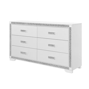 English Elm Soulmarie Glitter Chest with Spacious Drawers and Curved Legs in Solid Wood and MDF, Sturdy Build White 65.94 L x 20.28 W x 37.99 H B201P410797