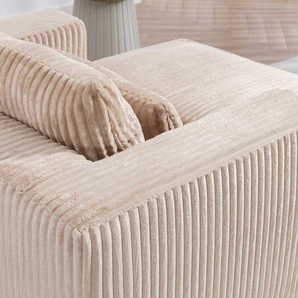 English Elm Oversized Corduroy Floor Lounge Chair with Modular Ottoman All Foam Deep Seat Beige W3326S00026