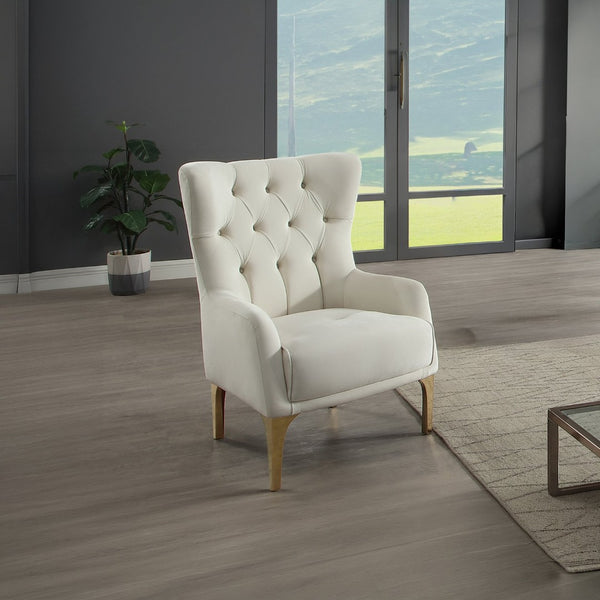 English Elm Lippa Tufted Upholstered Accent Chair with Gold Steel Legs for Glam Living Spaces Off White B009P442544
