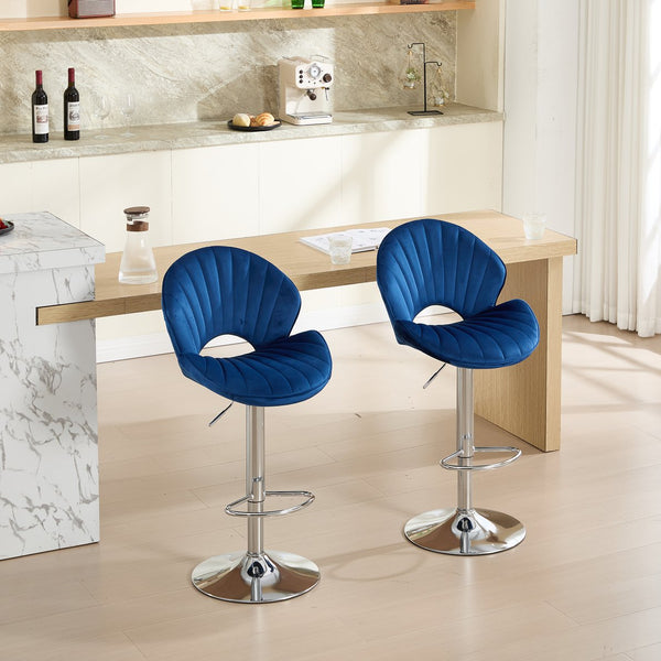 English Elm Bar Stools modern adjustable swivel counter chairs with back and footrest, chrome base for kitchen pub gatherings Navy W1249P386233