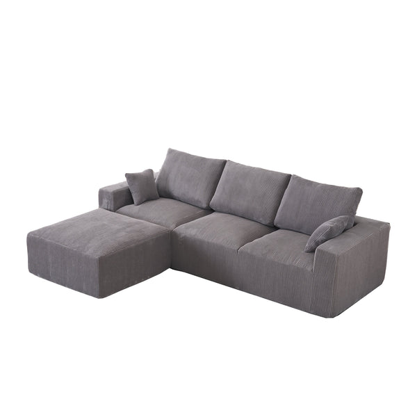 English Elm Boneless U-Shaped Modular Cloud Couch Sofa - 113" Grey Corduroy Sleeper With No Assembly Needed W3401S00003