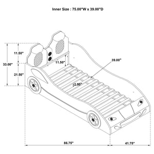 English Elm Solana Race Car Twin Bed with LED Underglow Lights, Padded Seat Headboard & Realistic Wheels - Red B062S01111