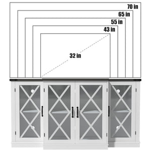 English Elm Farmhouse Rustic TV Stand with Barn Doors and Cable Management — Spacious Wooden Media Console White 68.9 L x 17.72 W x 6.77 H T3609P332399