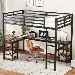 English Elm Metal Twin Xl Loft Bed with L Shaped Desk Wardrobe and Storage for Teens W1580S00065