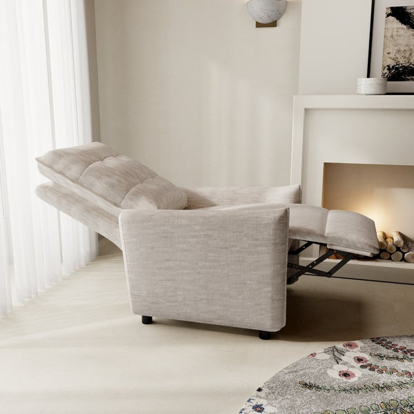 English Elm Chenille Upholstered Push Back Recliner with Metal Frame and Overstuffed Foam Lounger Beige W3568P431428