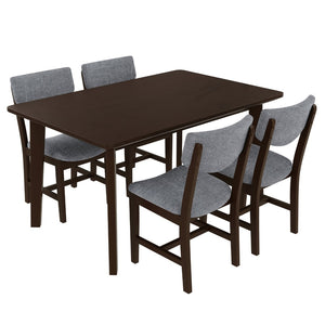 English Elm Rustic Farmhouse Five Piece Dining Set Rubberwood Legs Upholstered Chairs for Kitchen Espresso N752S000089P